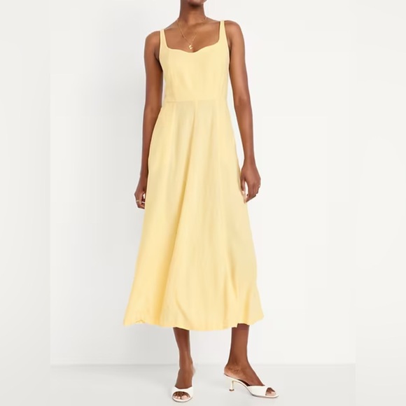 Old Navy Dresses & Skirts - Old Navy Butter Yellow Fit & Flare Linen-Blend Midi Dress Color:Sweet Butter